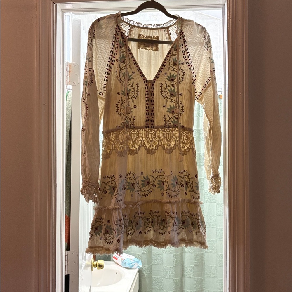 Anthropologie gorgeous boho Embroidered Cream dress - Picture 2 of 9